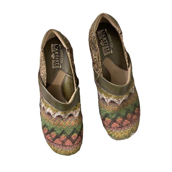 L'Artiste Zagabank Clog Size 9 Olive Multi Leather & Woven Textile Slip On Boho - Picture 3 of 9